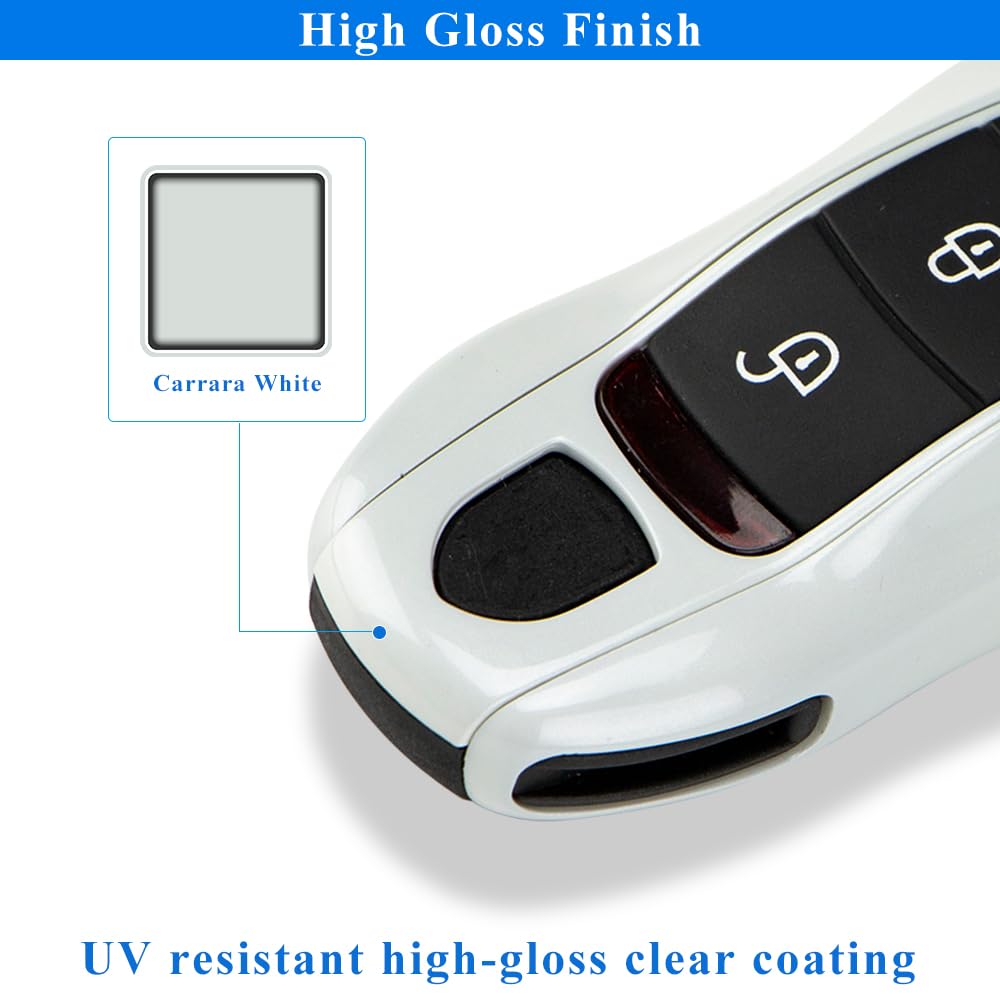 Aerobon 3-Piece Painted Key Cover Key Fob Shell Compatible With Porsche Key Shell Replacement (Mk1, Carrara White)