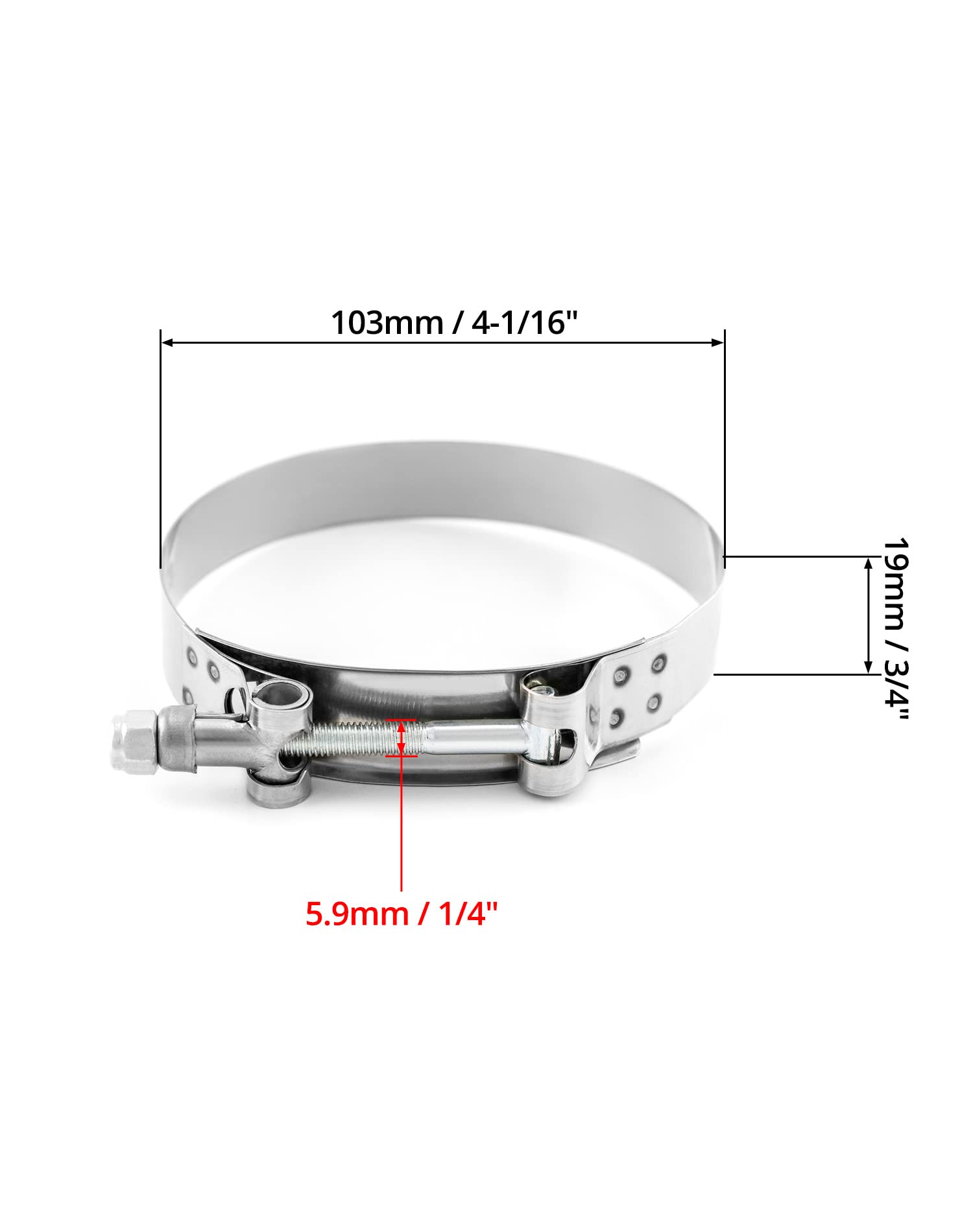 Qwork 3.5'' T-Bolt Hose Clamp Stainless Steel, Working Range 95Mm - 103Mm For 3.5'' Hose Id, Turbo Intake Intercooler Clamp, 4 P