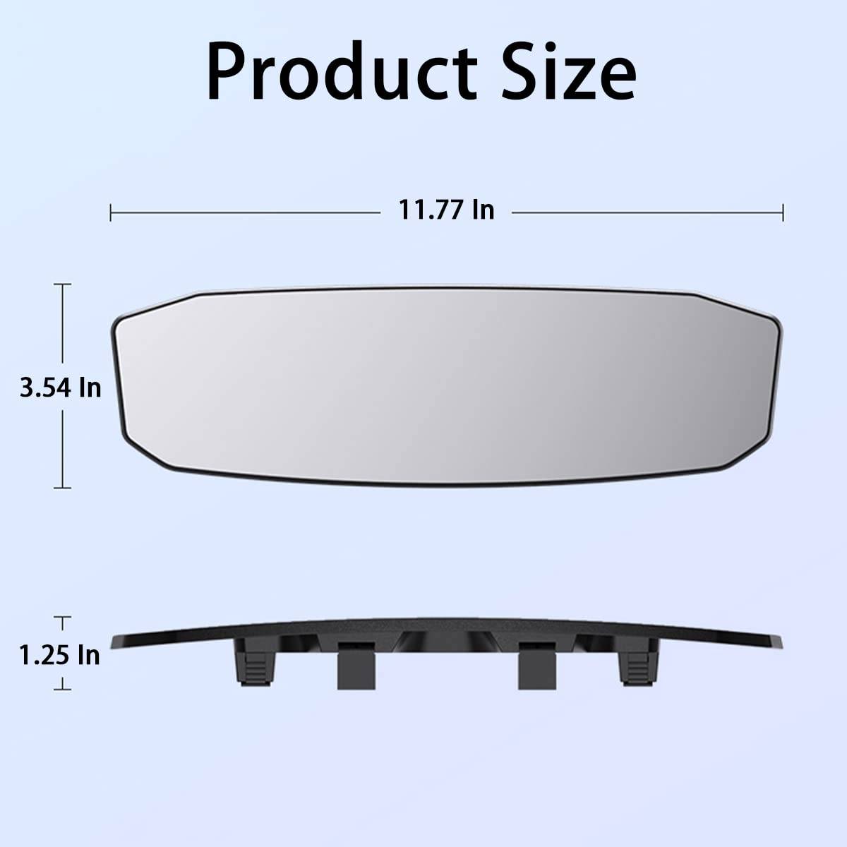 Car Rear View Mirror, 12 Inch Car Interior Panoramic Convex Rearview Mirror, Clip-On Hd Wide Angle Extended Curved Mirror, Reduc