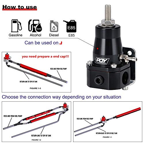 Pqy Fuel Pressure Regulator With Gauge An6 Feed & An6 Return Line Black