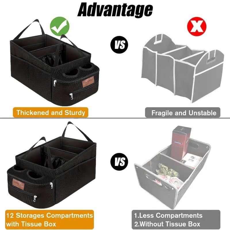 Funny Elf Passenger Seat Organizer, Collapsible Car Storage With Partitions & 4 Cup Holders For Front Or Back Seat