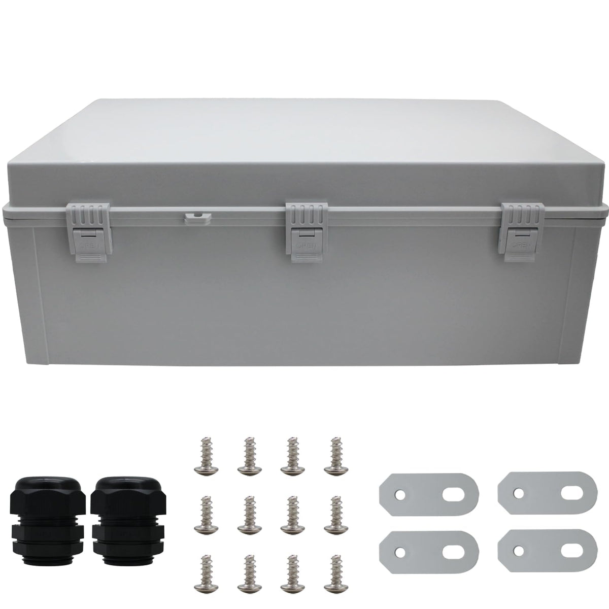 Makerele Water Proof Electrical Boxes Extra Large Ip67 Electronics Projects Junction Waterproof Case With 2 Npt 1”Glands And Wall Bracket Hinged Cover Outdoor Enclosure Box(23.6'*15.7'*8.7')