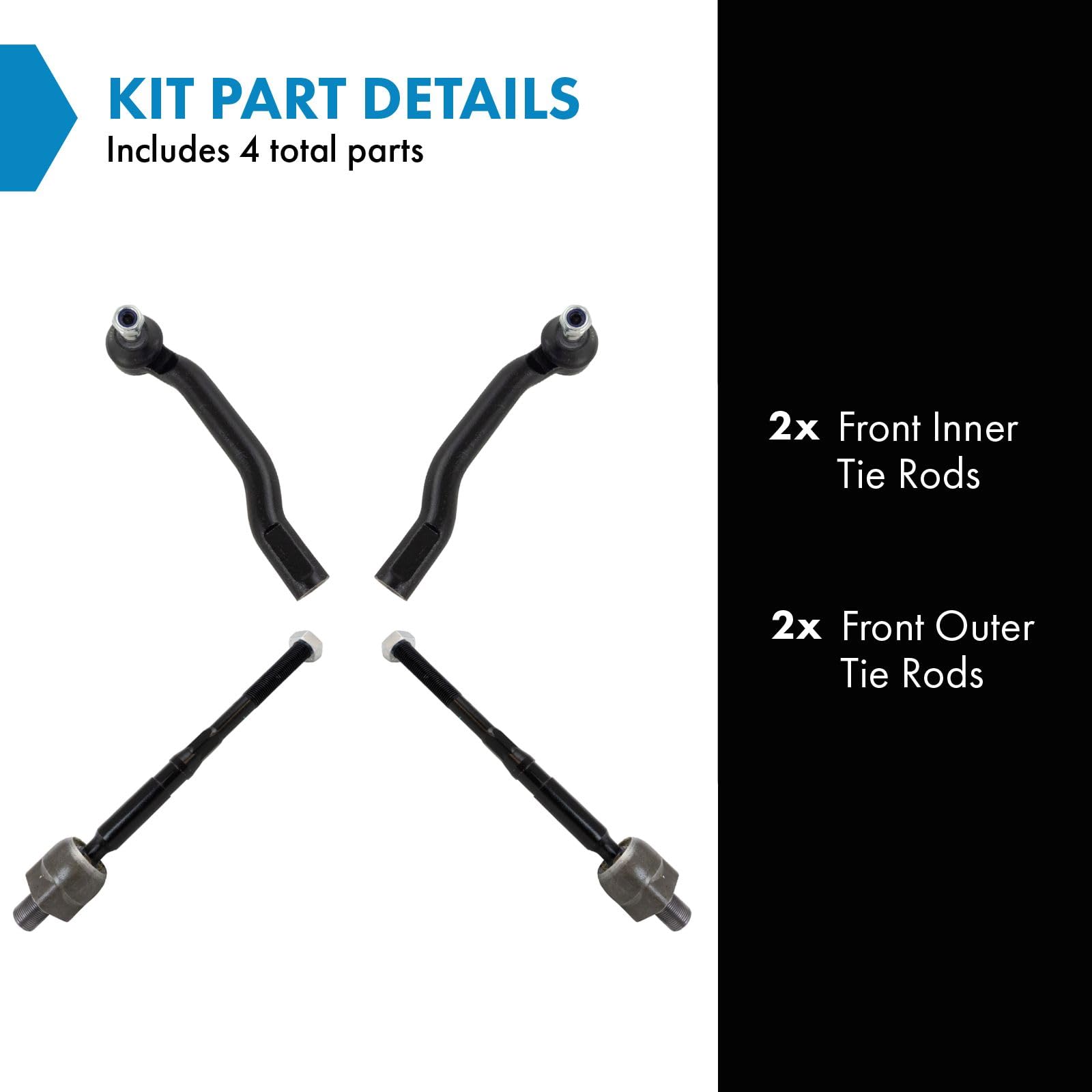 Trq Front Inner And Outer Tie Rod Set Compatible With 2011-2017 Nissan Juke 2011-2012 Leaf