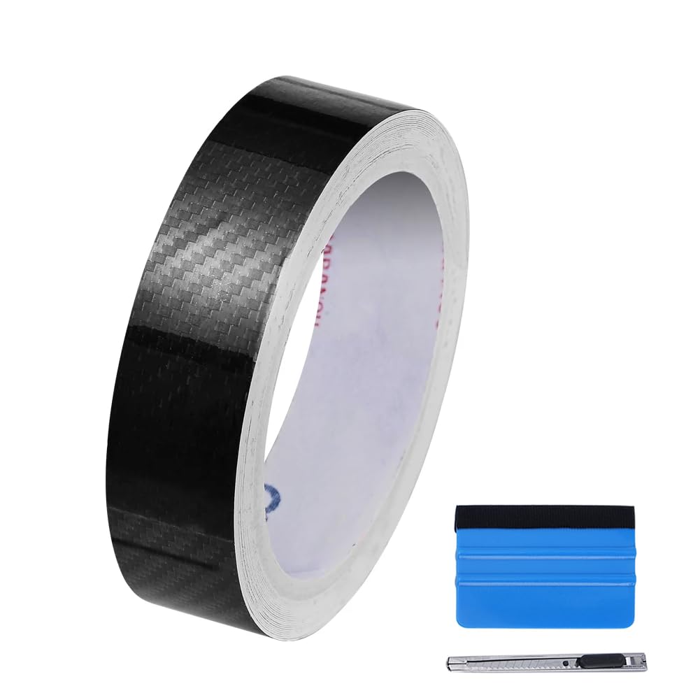 Lzlrun Free Tool Kit 5D High Gloss Carbon Fiber Vinyl Tap For Black Out Chrome Delete Window Trim Door Trim (1Inches X 30Feet)