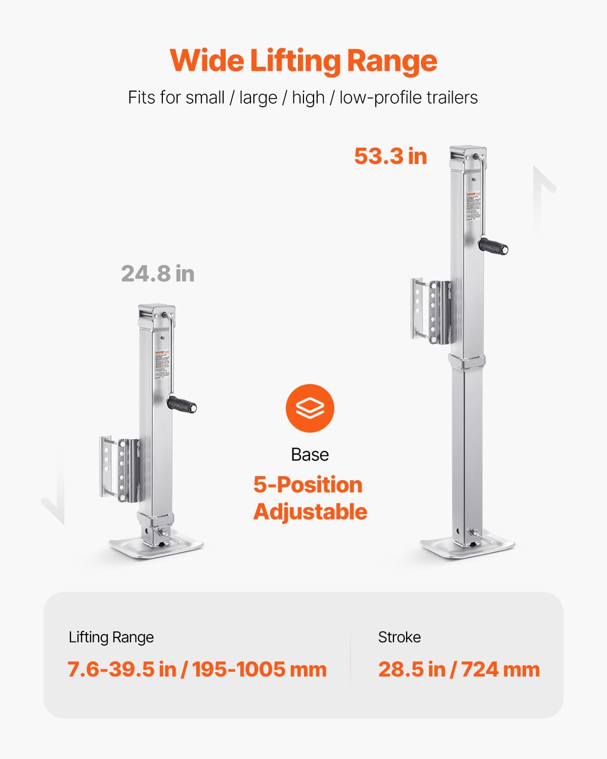 VEVOR Heavy Duty Swivel Trailer Jack, 8000 lbs Static Load Capacity, 28.5'' Lift Jack Stand with Handle for RV, Horse, Utility,
