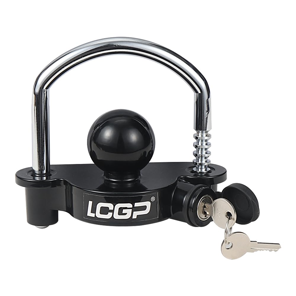 Lcgp Black Trailer Hitch Coupler Lock With 2 Keys, Universal Coupler Lock, Adjustable Storage Security, Heavy-Duty Steel.