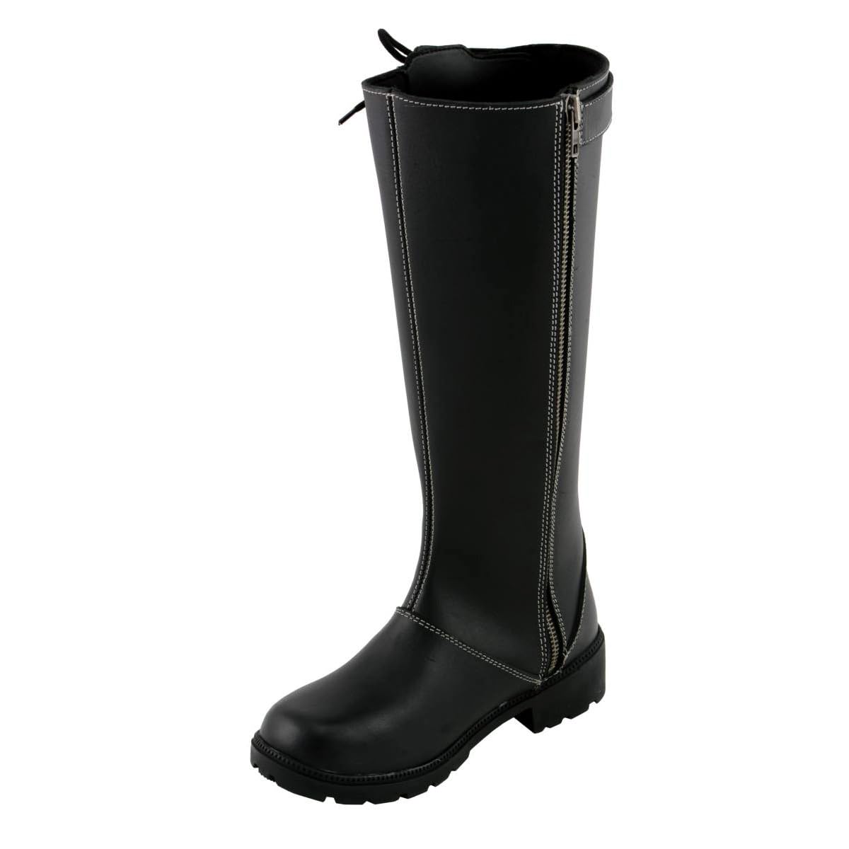 Milwaukee Leather MBL9370 Women's Black 17-Inch Lace Side Leather Boots with Contrast White Stitching - 5.5