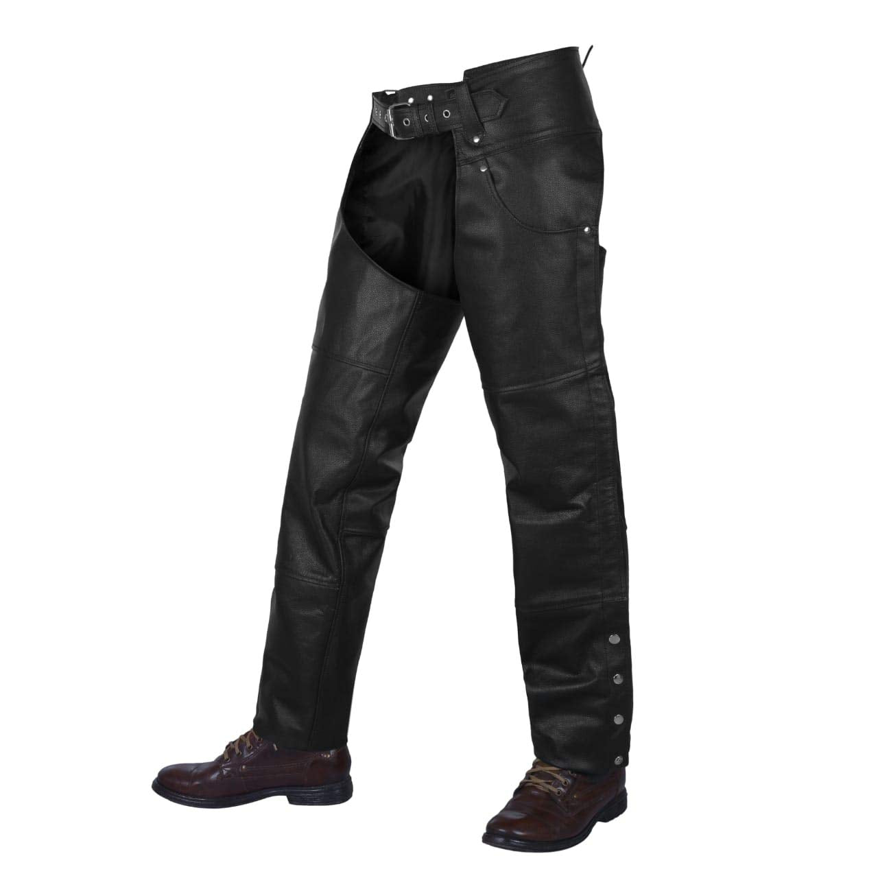 Alpha Cycle Vintage Black Cowboy Chaps - Leather Motorcycle Riding Pants For Men And Women - Motorcycle Overpants Mens - Adjusta