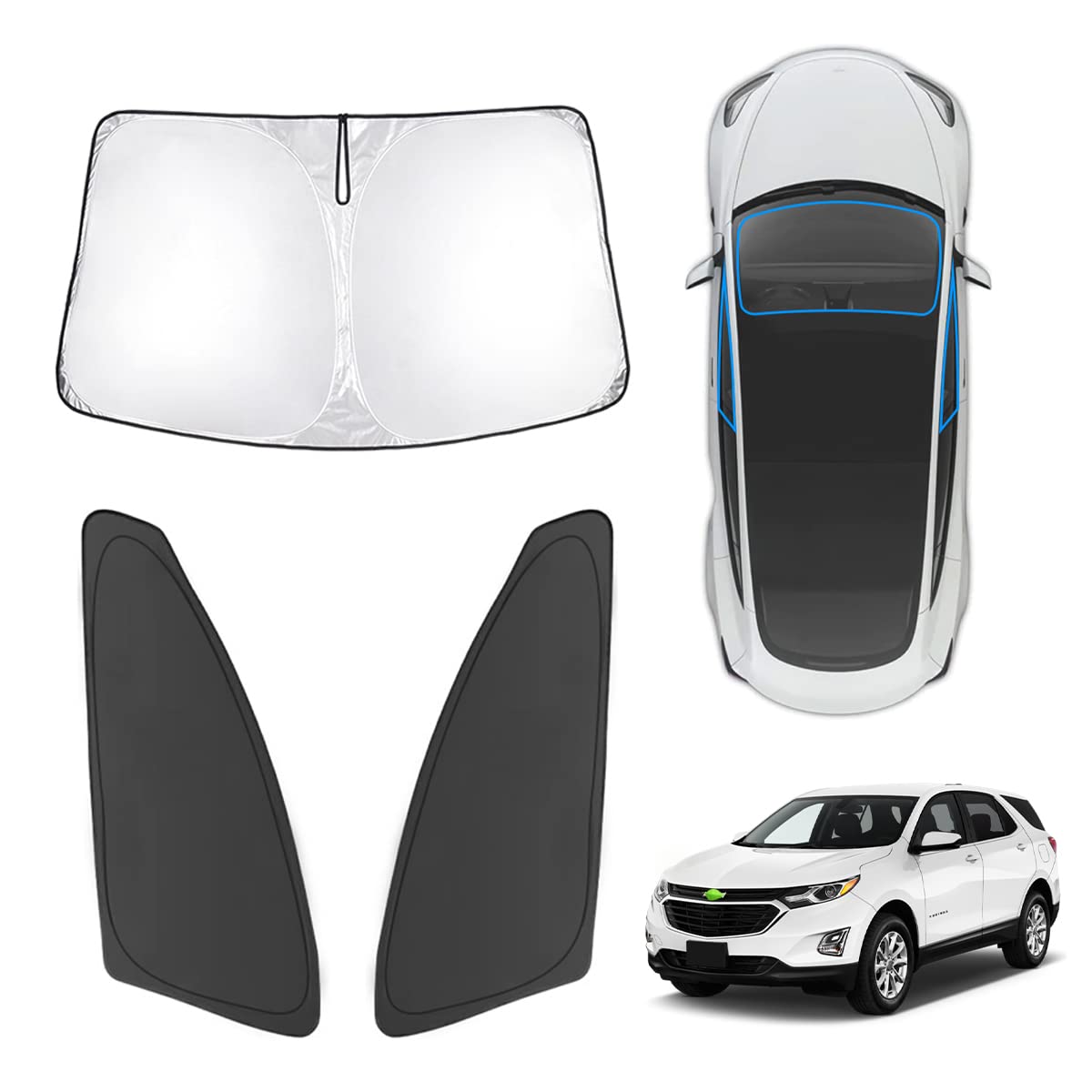 Karltys 3Pcs Windshield Sun Shade For 2018-2024 Chevy Equinox, Thickened Reflective Front And Side Window Sunshade Custom Fit Eq