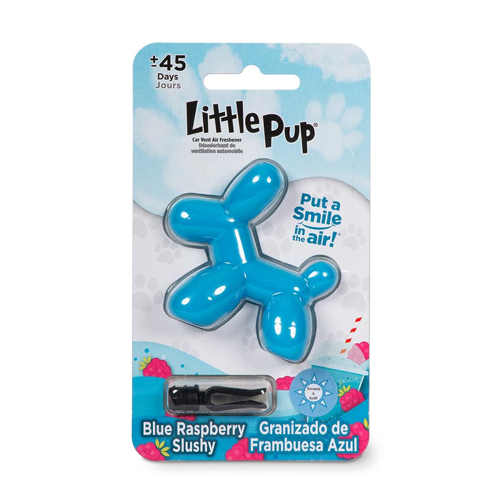 Stoner Car Care Little Pup Blue Raspberry Slushy Scent Car Air Freshener Clip, 1 Count, Long-Lasting Odor Eliminator, Model 96613
