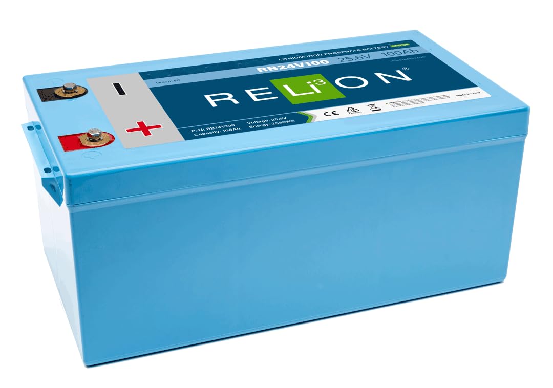 Relion Rb24V100 Lithium Deep Cycle Battery Lifepo4-24V, 100Ah, M8 X 1.25 Terminal