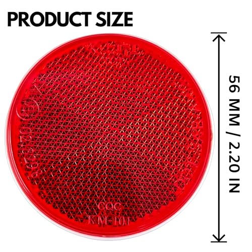 [Qty 2] [Red] 2'' Inch Round Reflector Bike,Trailer, Truck, Boat, Mailbox, Construction, Equipment, Rv, Camper With Super Strong