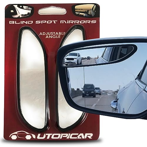 Utopicar Long Blind Spot Car Mirror - Convex Adjustable Rear View Mirrors, 2 Pack, Black, 5 Model, Glass Material