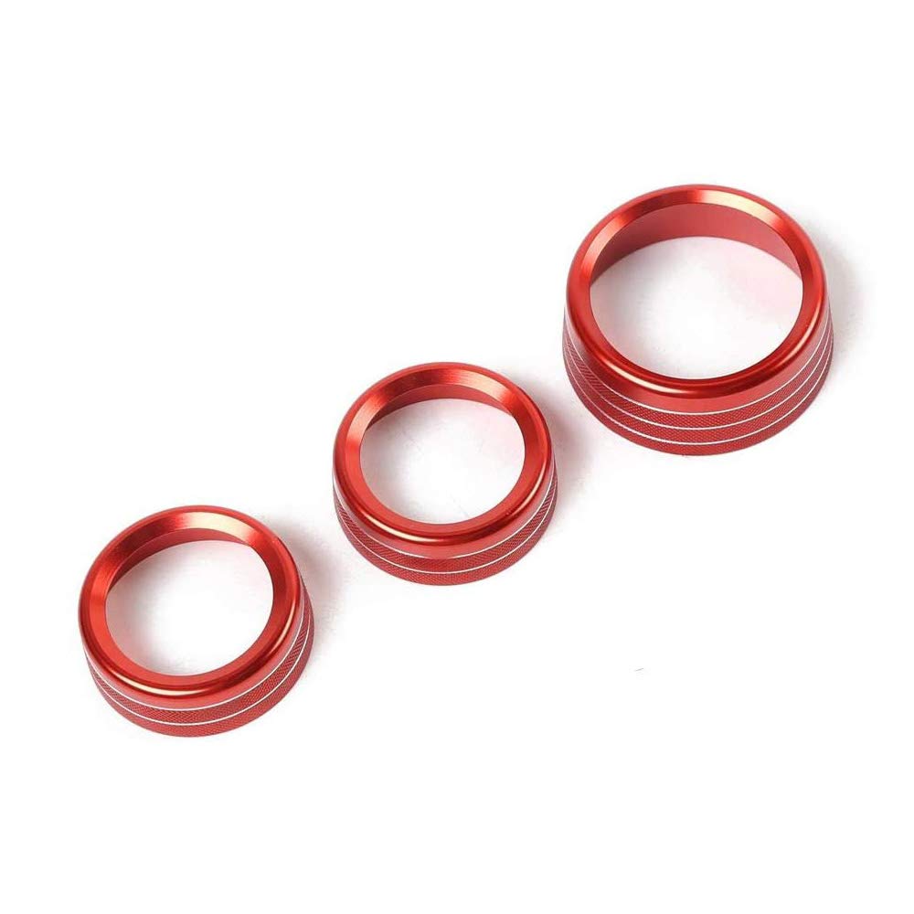 Keptrim Ac Knobs Air Conditioner Switch Button For 2015-2021 Dodge Challenger Charger Chrysler 300 300S, For 2013-2018 Ram, Red Aluminum, 3Pcs