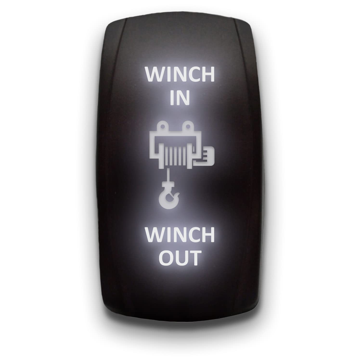 Winch In Winch Out - White - Laser Etched Toggle Switch 7-Pin Momentary Switch Waterproof Black Shell/On-Off-On Dpdt Illuminated Rocker Switch For Auto Truck Boat Marine - 20A 12V/10A 24V
