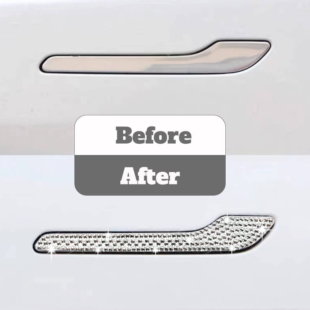 Bling Crystal Rhinestone Door Handle Cover Trim Protector Sticker For Tesla Model 3 And Model Y (4Pcs), Bling Car Accessories Fo
