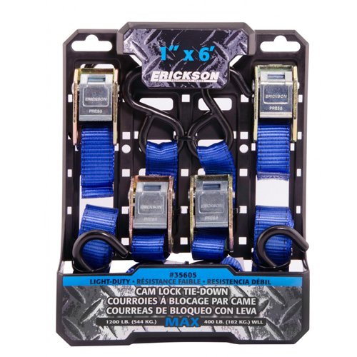 Erickson 35605 Light Duty Cam Lock Tie-Down Strap, 4 Pack (1' X 6', 1200 Lb Load Capacity)