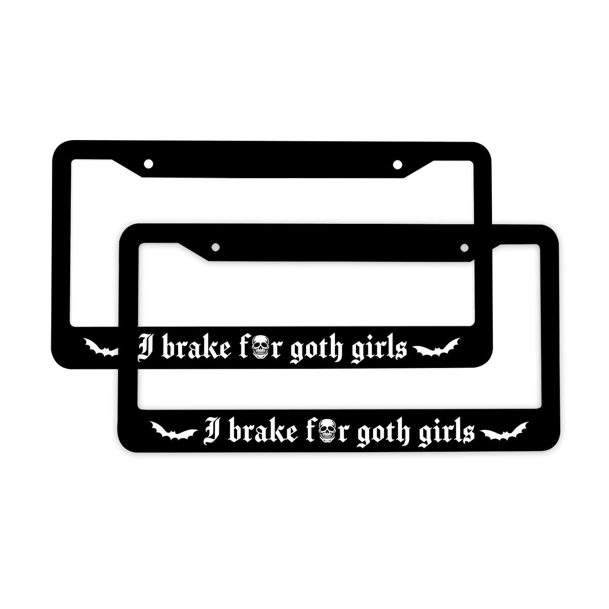 I Brake For Goth Girls License Plate Frame 2Pcs Goth Car Accessories Gothic License Plate Holders Skull Car Plate Frame Auto Car