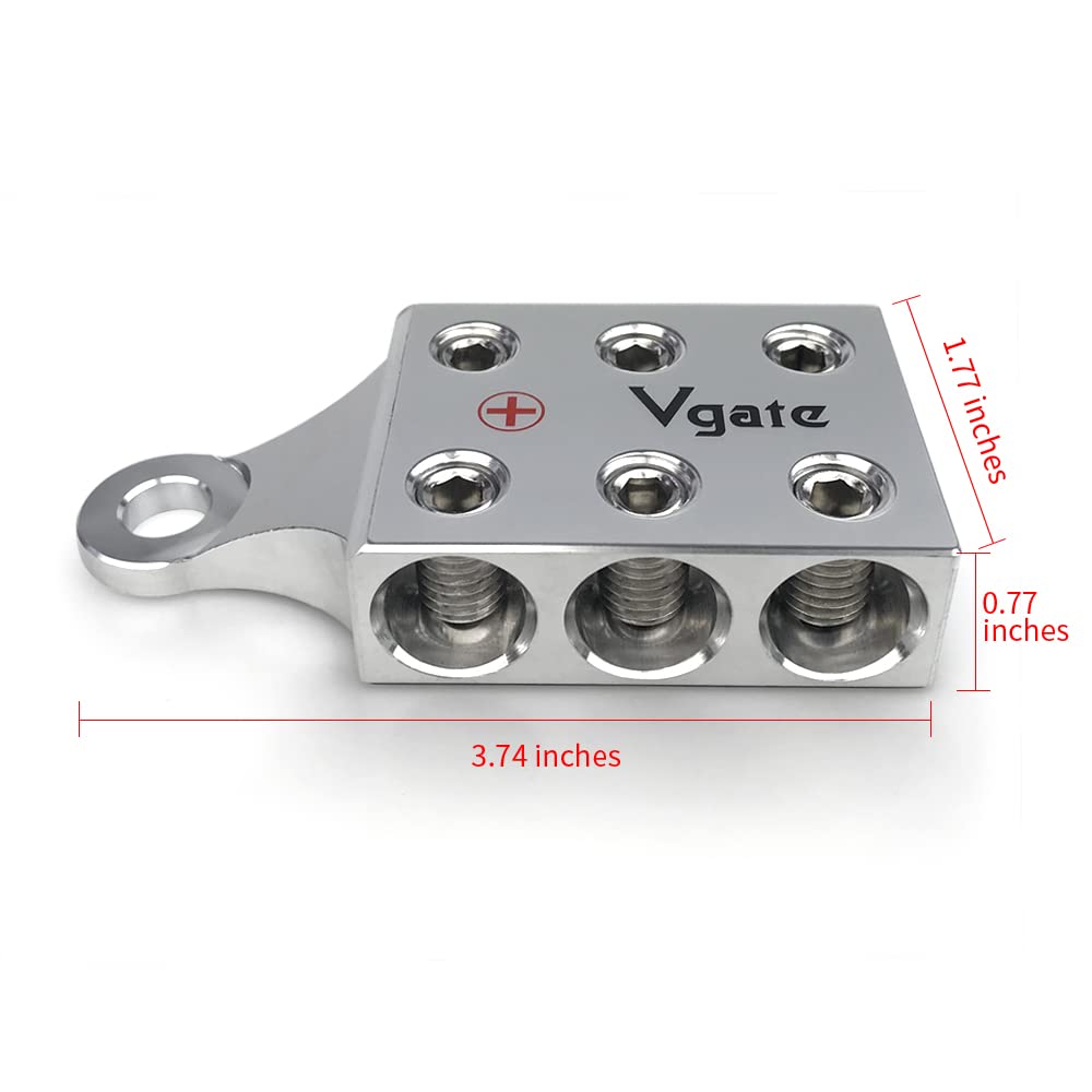 Vgate 6X2/0 Awg Gauge Post Battery Terminals, For Lithium Or Agm Lead Acid Battery With Bolt Down Ends Or Threaded Studs, M10 Or