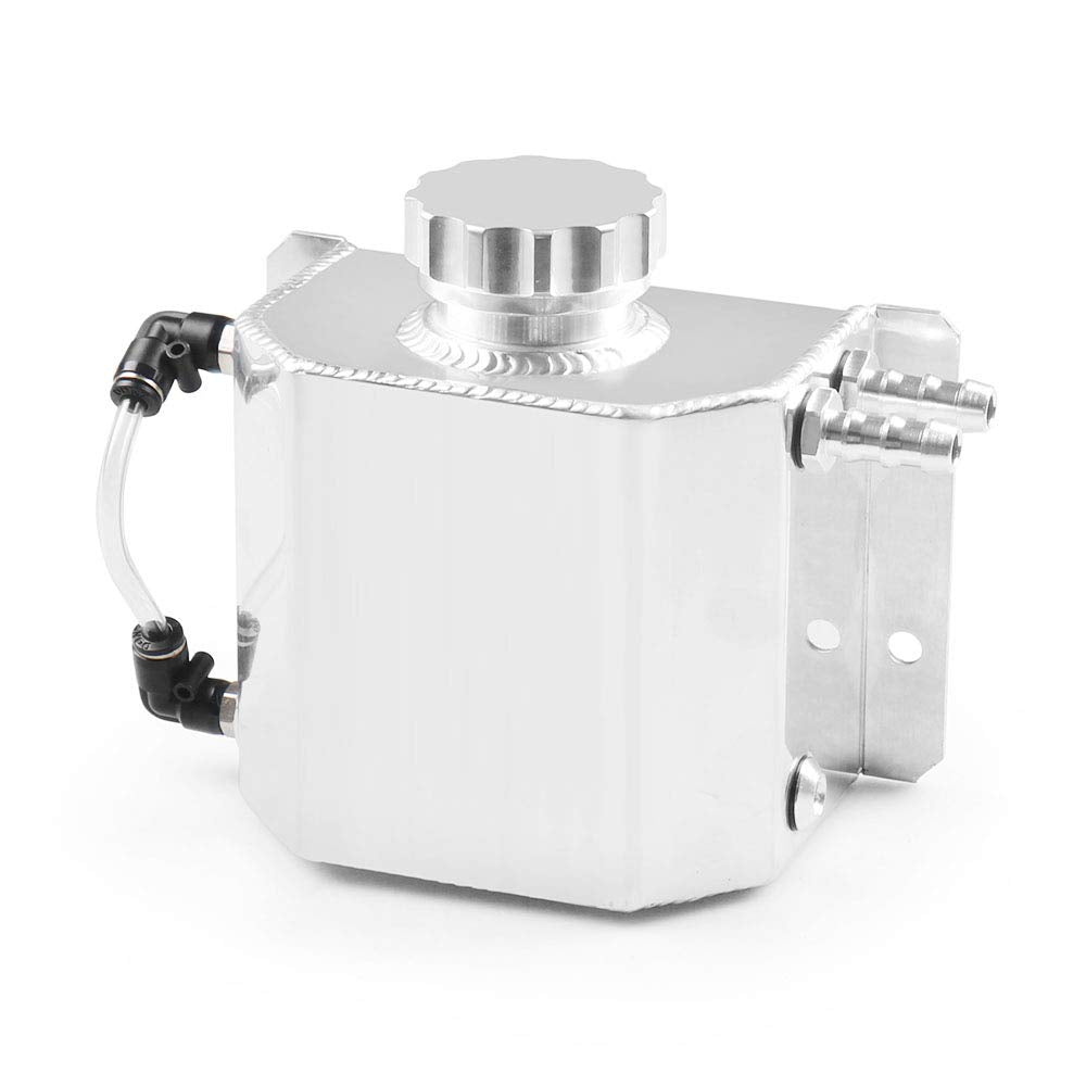 Universal 1L Alloy Aluminium Engine Oil Catch Can Breather Tank (Silver)