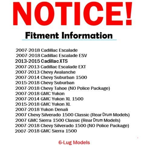 Detroit Axle - Front Brake Kit For Chevy Gmc Silverado Sierra Suburban Savana Express Yukon Xl 1500 Tahoe Avalanche Escalade Esv Ext Xts 6-Lug Brake Rotors Ceramic Brakes Pads : 12.99 Inch Rotors
