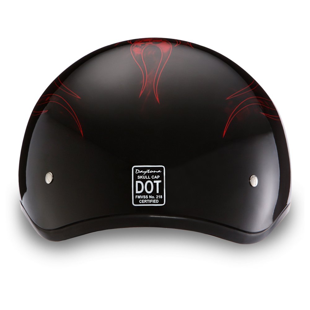 Daytona Helmets Motorcycle Half Helmet Skull Cap- Skull Flames Red 100% Dot Approved