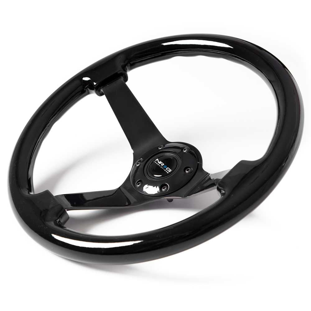 NRG Innovations ST-036BK-BK Classic Black Wood Grain Wheel (3'' Deep, 350mm, 3 Solid spoke center in Black Chrome)