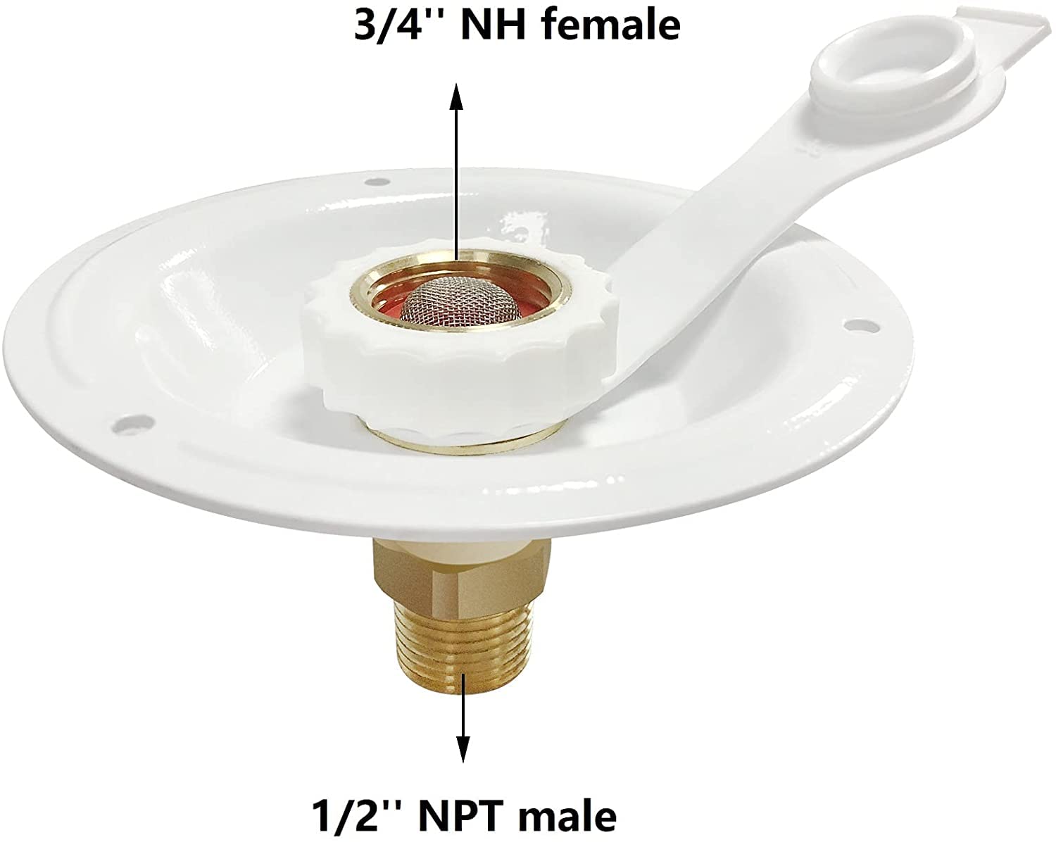 Rv White City Water Fill Inlet Flange Brass Check Valve 3/4 Nh Female To 1/2 Npt Male Flush Mount Lead-Free Brass Water Inlet Wi