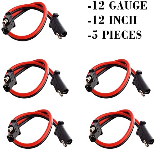 5 Pack 12 Gauge 2 Pin Quick Disconnect Audiopipe Polarized Wire Harness, 12 Inch Heavy Duty Sae Connector Bullet Lead Cable