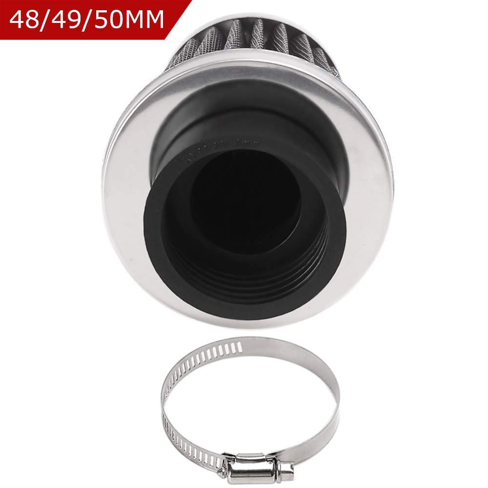 Evermotor 48Mm 49Mm 50Mm Universal Double Layer Steel Air Filter For Motorcycle Scooter Atv Moped Black
