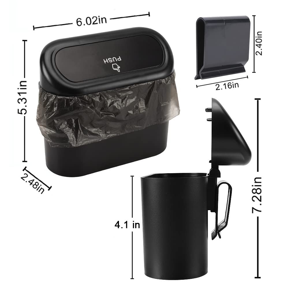 Accmor Car Trash Can With Lid, Mini Vehicle Trash Bin Car Dustbin Garbage Organizer Storage 2 Packs, Automotive Garbage Can Bin