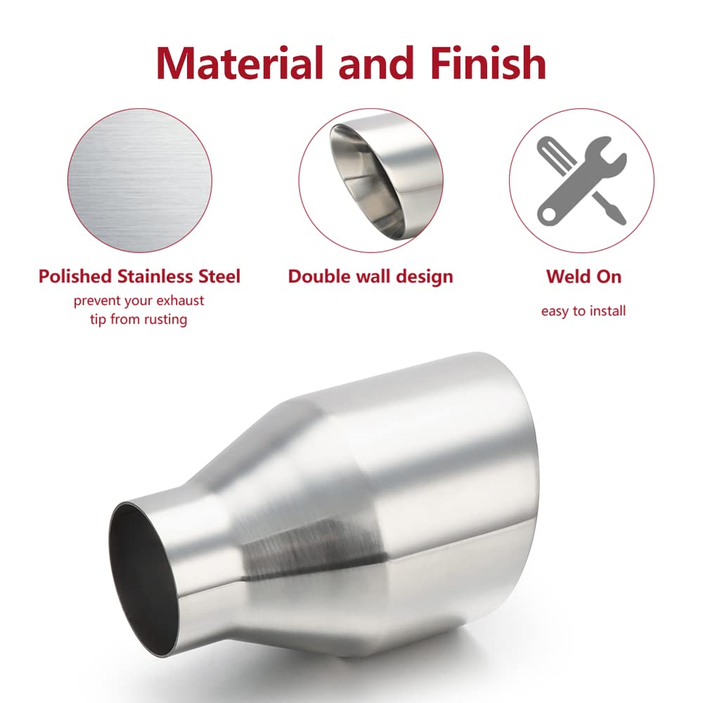 Lcgp 2.5'' Inlet Universal Diesel Exhaust Tip 4.5'' Outlet 07'' Long Tail Tip, Polished & Double Wall Angle Cut