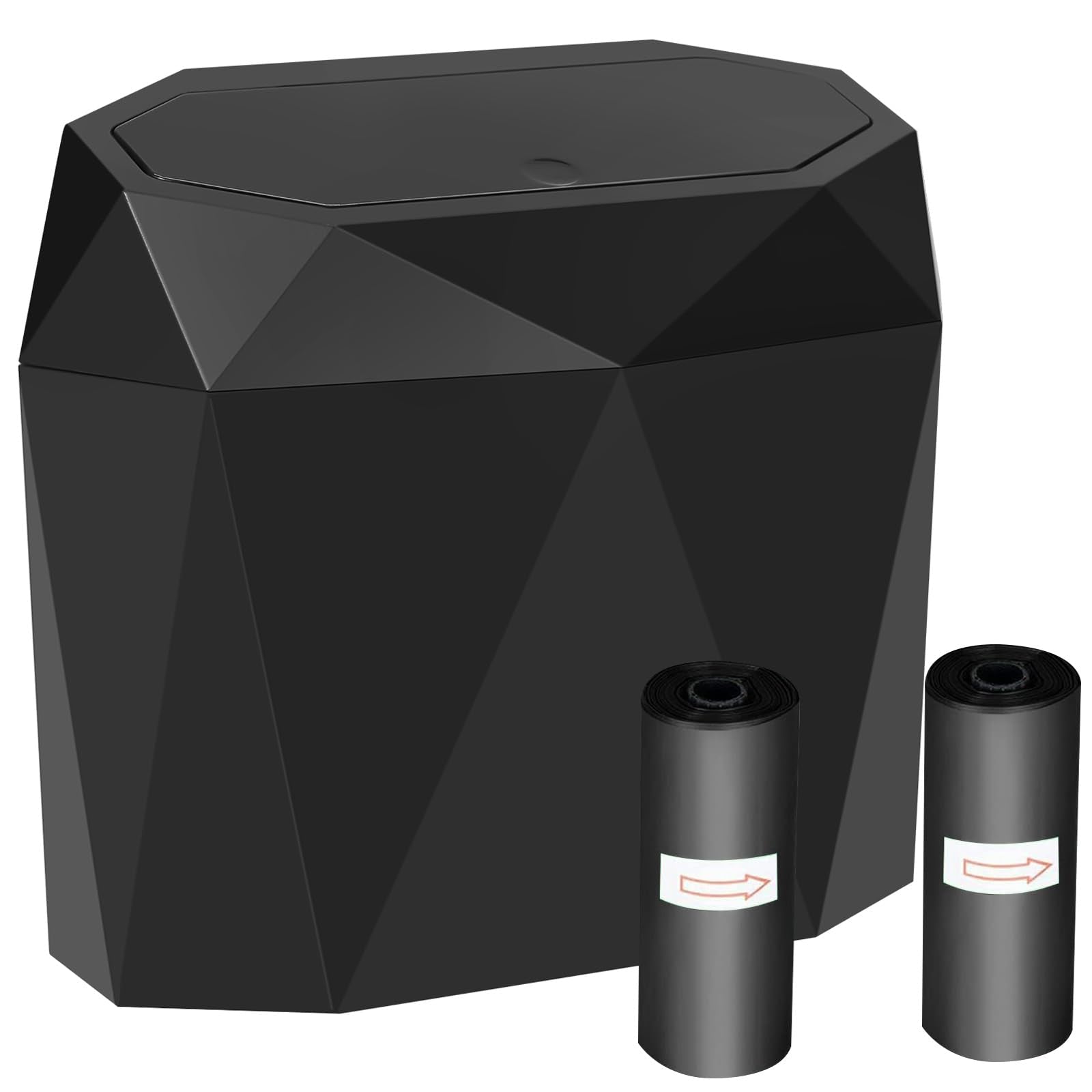 Wontolf Car Trash Can Bin With Lid, Small Car Garbage Can With 60Pcs Trash Bags Leakproof Mini Car Accessories Trash Bin Car Dus