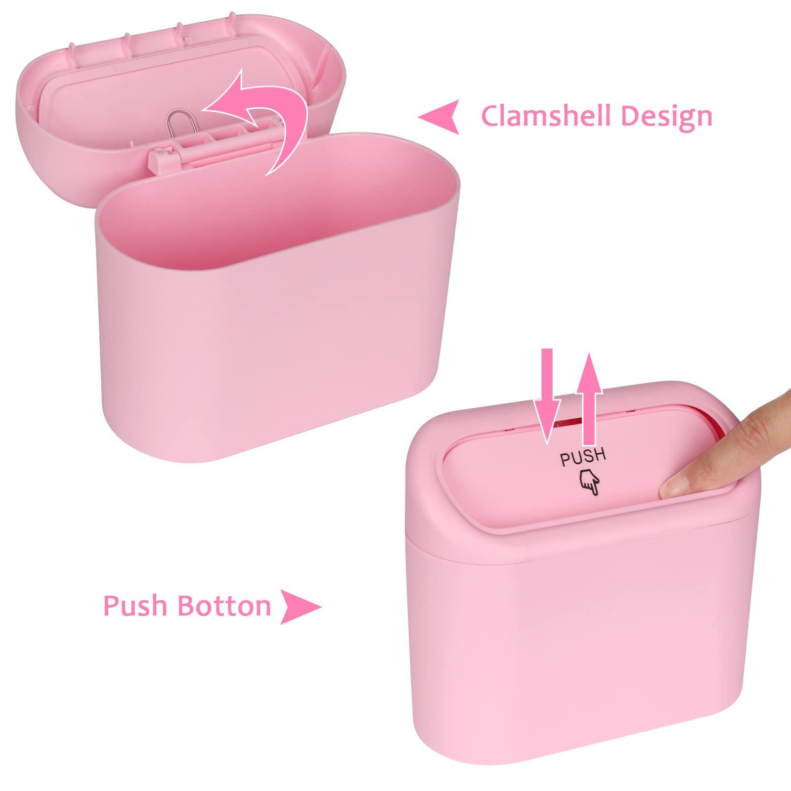 Accmor Car Trash Can With Lid, 2 Pack Pink Mini Vehicle Trash Bin Car Dustbin Garbage Organizer Holder With Trash Bag, Small Hanging Leakproof Auto Storage Bag Container For Car Suv Home Office