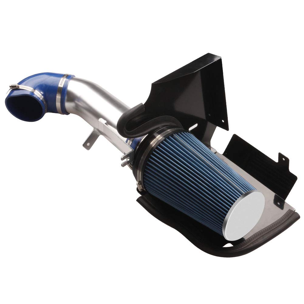 Moosun 4 Inch Cold Air Intake Silver Tube + Heat Shield For 1999-2006 Gmc/Chevy V8 4.8L/5.3L/6.0L Silverado 1500/2500/3500 Blue