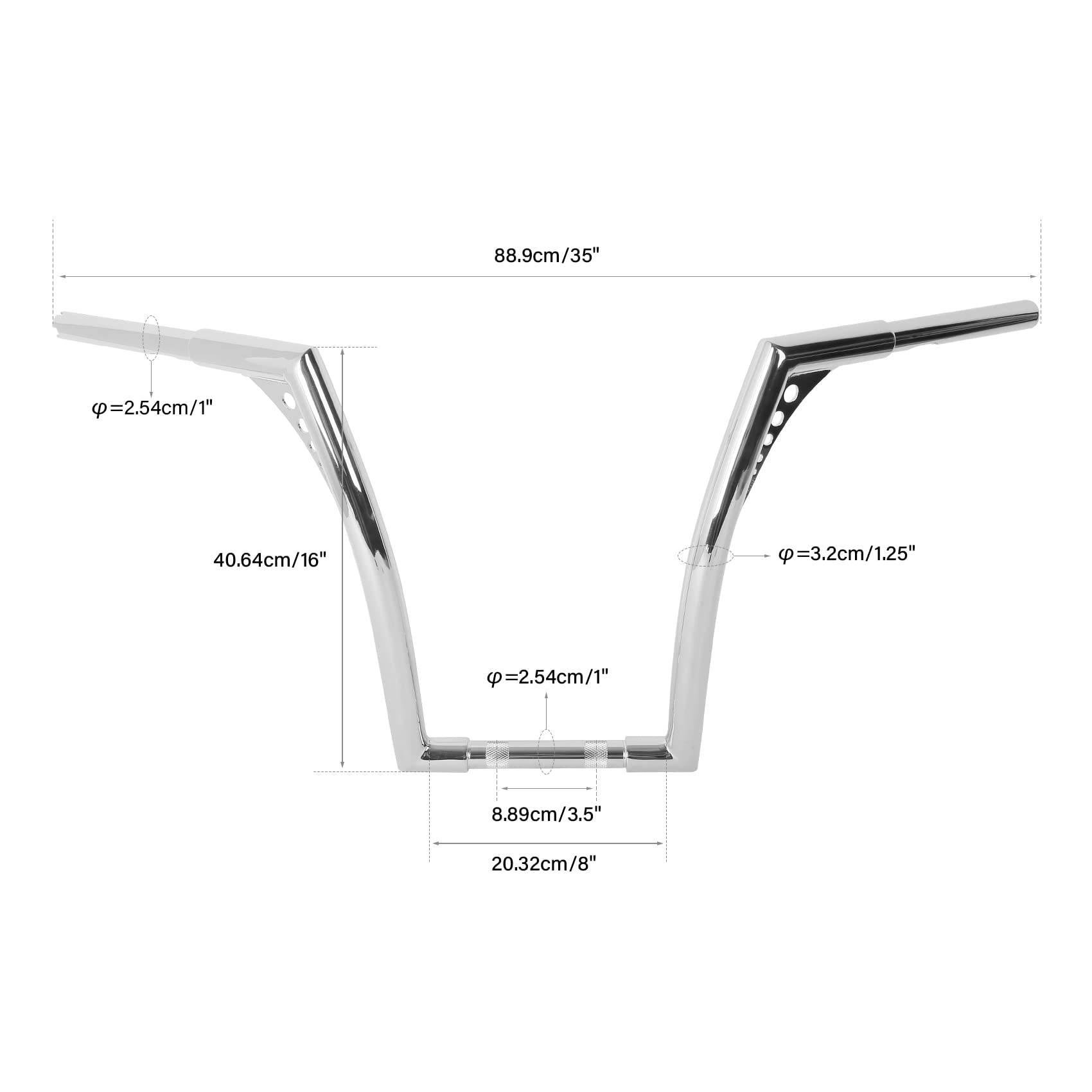 Xfmt Motorcycle Chrome 16'' Rise Ape Hangers Bar 1-1/4'' Batwing Handlebar For Harley Sportster Xl Softail Dyna Road King
