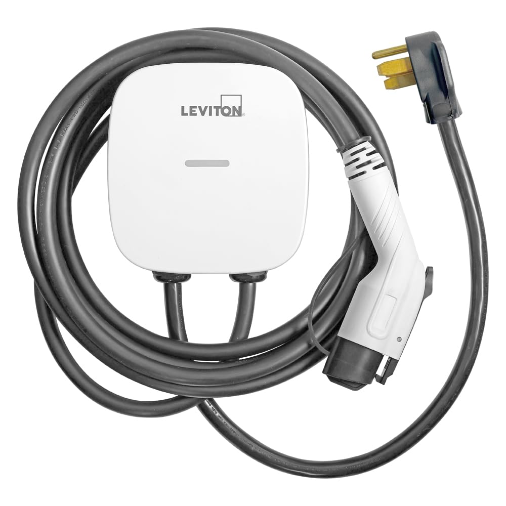 Leviton Level 2 Smart EV Charger with Wi-Fi, 40 Amp, 9.6kW Output, 25' Cable, NEMA 14-50P, Indoor/Outdoor Plug-In EV Charging St