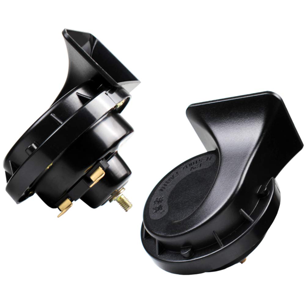 Farbin Horns 12V Car Horn Loud Dual-Tone Waterproof Electric Snail Horn Kit Universal For Any 12V Vehicles Motorcycle (Black, 12V Car Horn)