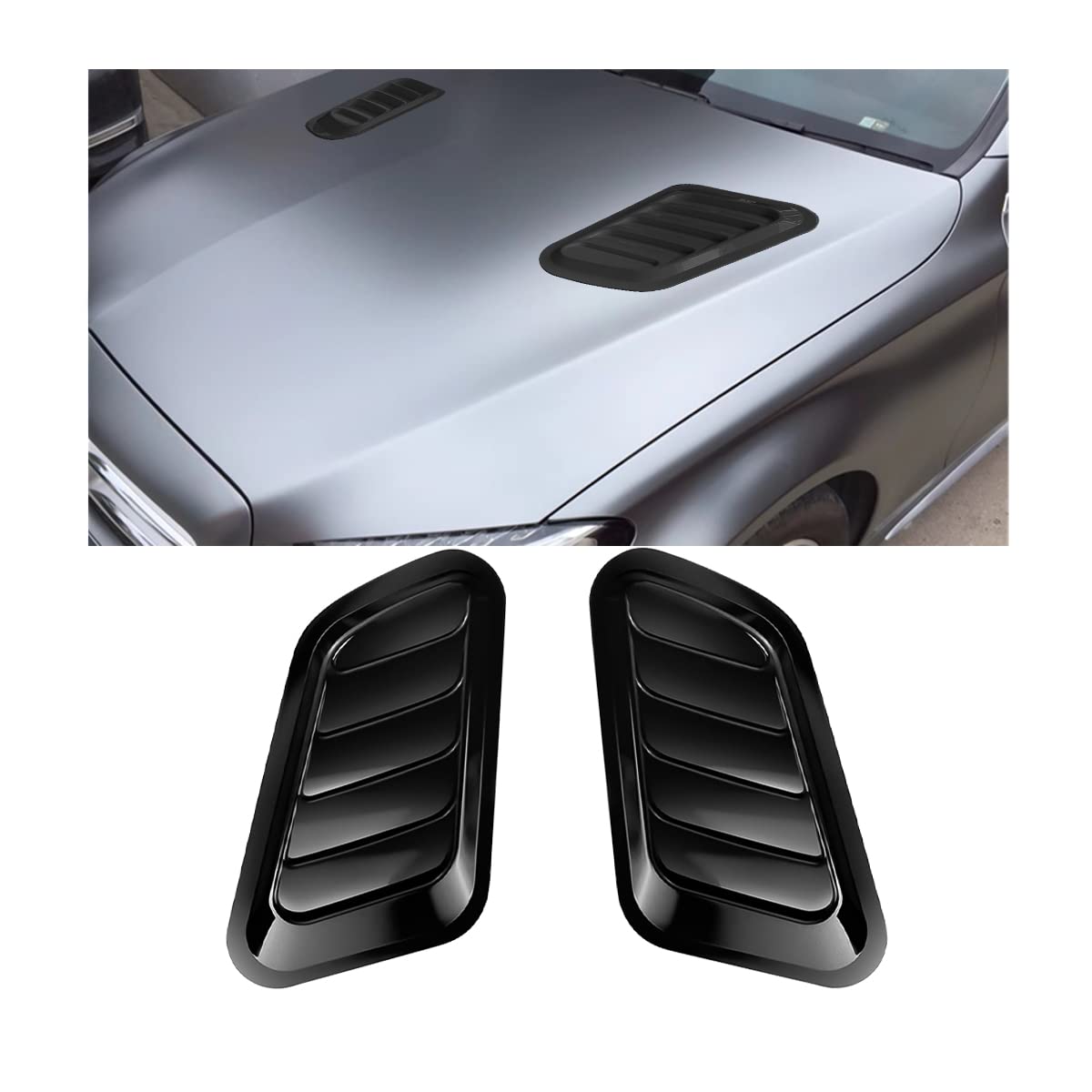 2Pcs Universal Hood Air Vents For Car Hood Scoop, Bonnet Vent Hood Air Intake Trim Cover (Black)