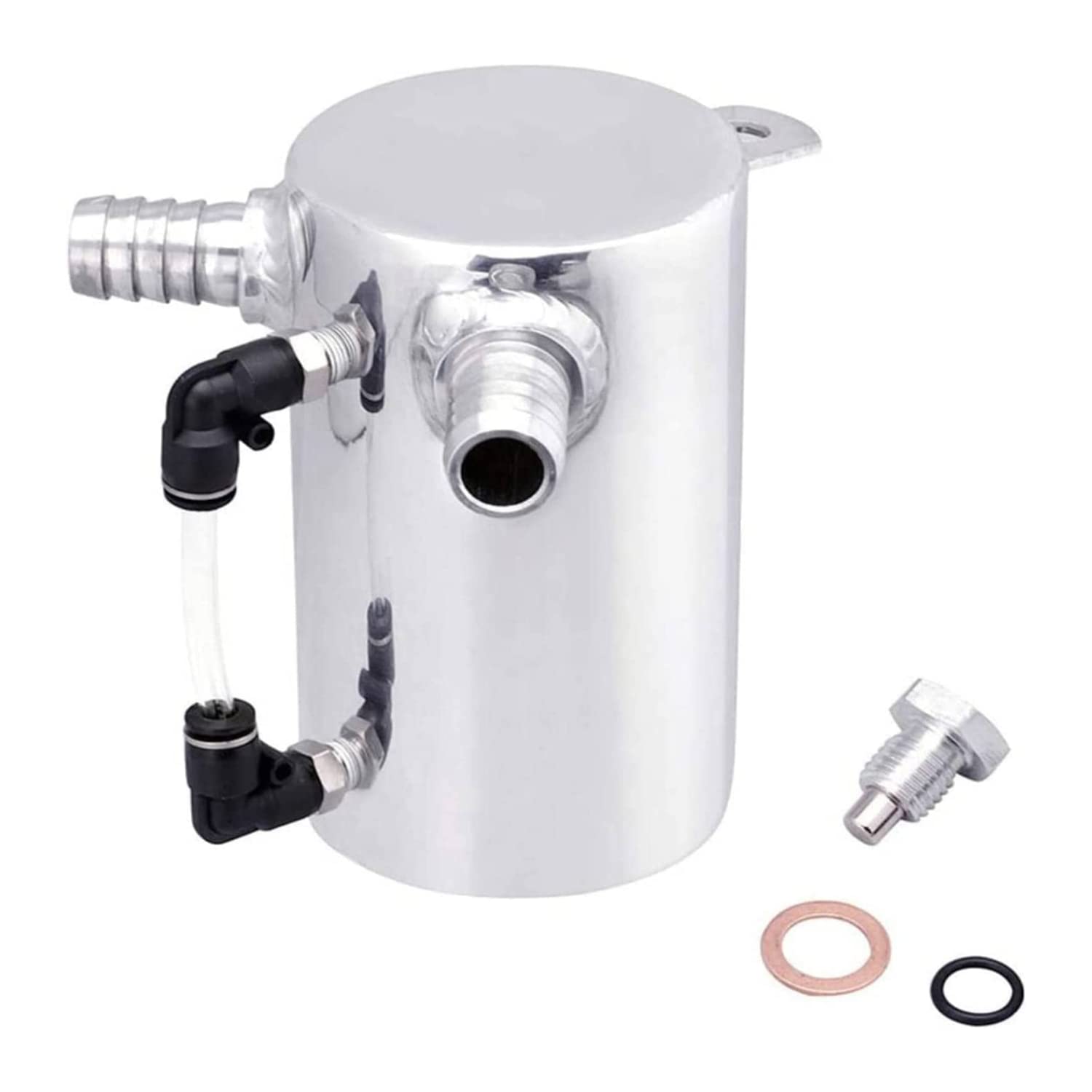 SPELAB Oil Catch Can Breather Tank Reservoir 0.5L Polished Aluminum with 19mm 3/4    Barb Inlet Outlet Silver