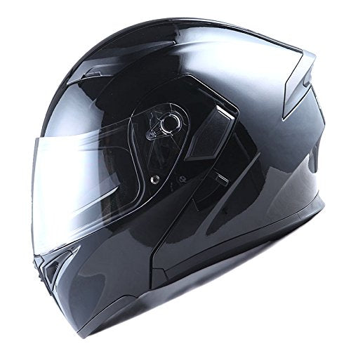 1Storm Motorcycle Modular Full Face Flip Up Dual Visor Helmet + Spoiler Bundle With Freedconn Motorcycle Bluetooth Headset: Hb89 Glossy Black