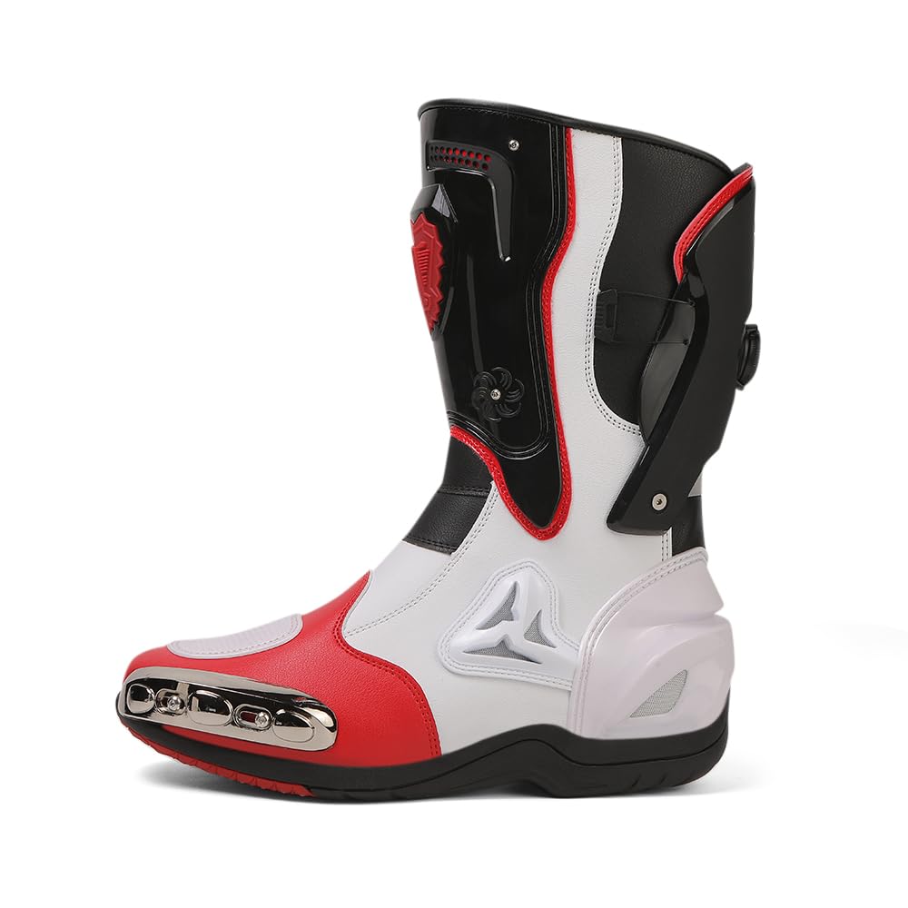Zeozoom Motorcycle Riding Boots Motorcycle Leather Boots for Women and Men Protection Anti Slip Racing Sports (Red, Adult, Men, 