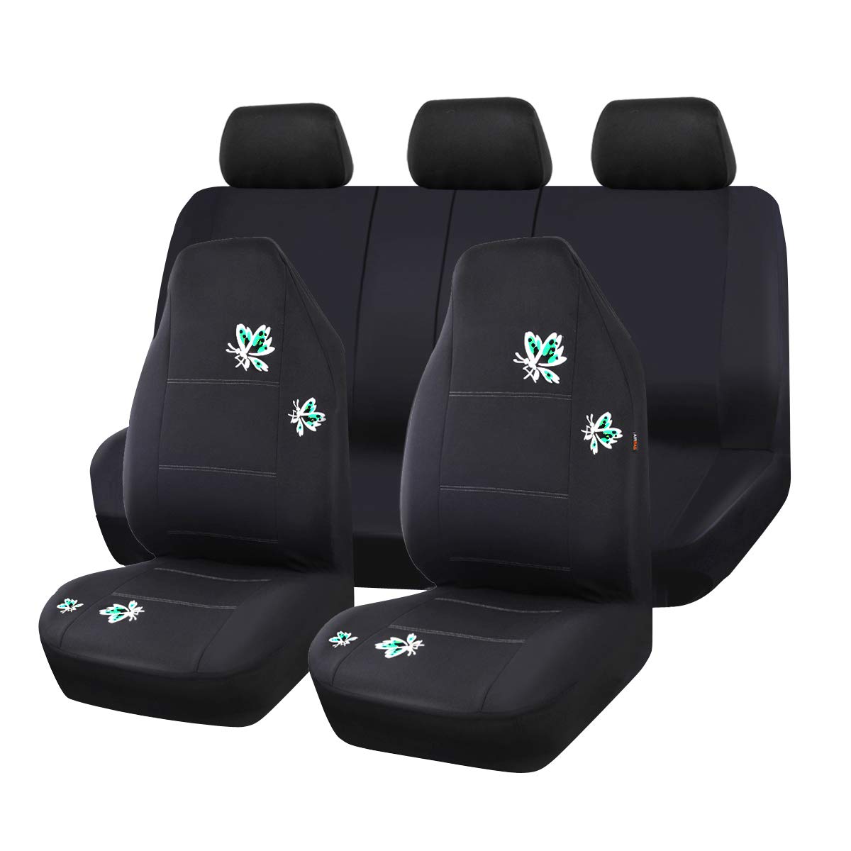 CAR-GRAND Pretty Butterfly Universal Fit High Back Full Set Car Seat Covers,Airbag Compatible,Zipper Design,Fit for suvs,sedans,