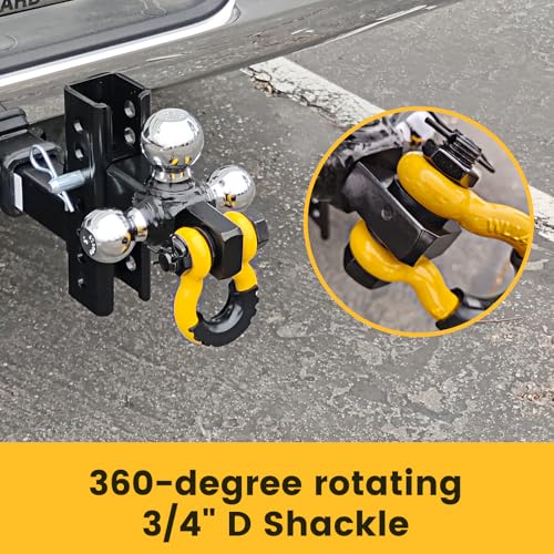 Maxxhaul 51003 Trailer Hitch Tri Ball Mount With Hook Pin Rotatable Tow Shackle 2 In Receiver 12000 Lbs Capacity Heavy Duty With