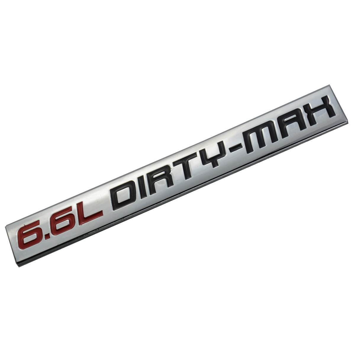 Chrome Finish Metal Emblem 6.6L Dirty-Max Badge (Red & Black Letter) (Red & Black)
