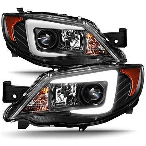 Akkon - For 08-14 Subaru Impreza Wrx Sti [Halogen Type] Led Drl Tube Black Bazel Projector Headlights