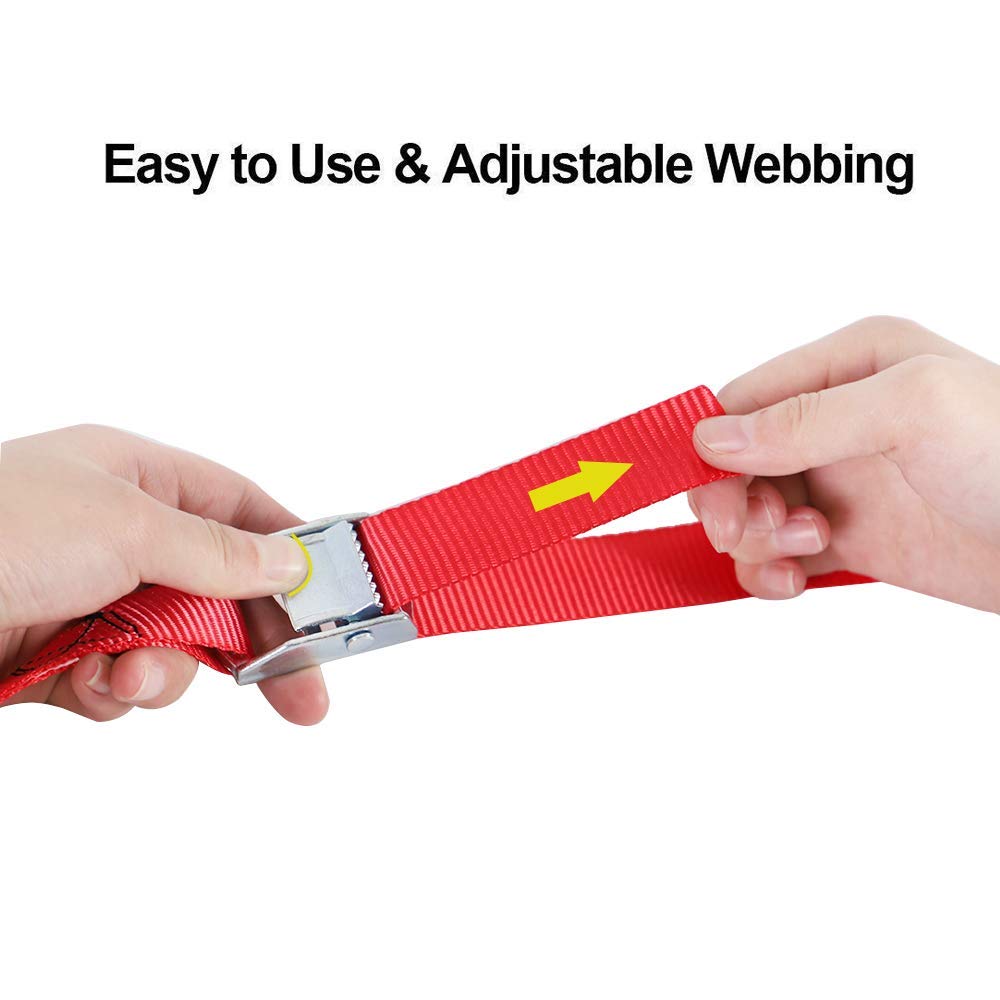 Xstrap Standard Cam Buckle Straps 6Pk 8Ft Powersports Tie-Downs 1-Inch Red Lashing Straps With Carry Bag, Ideal For Securing Cargo, Luggage, Bicycles