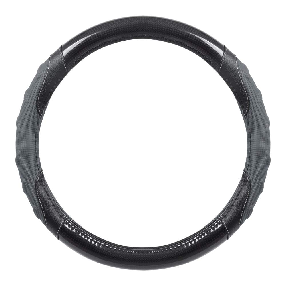 Motor Trend Gripplus Black Carbon Fiber Steering Wheel Cover, Standard 15 Inch Size, Advanced Traction Grip, Car Steering Wheel