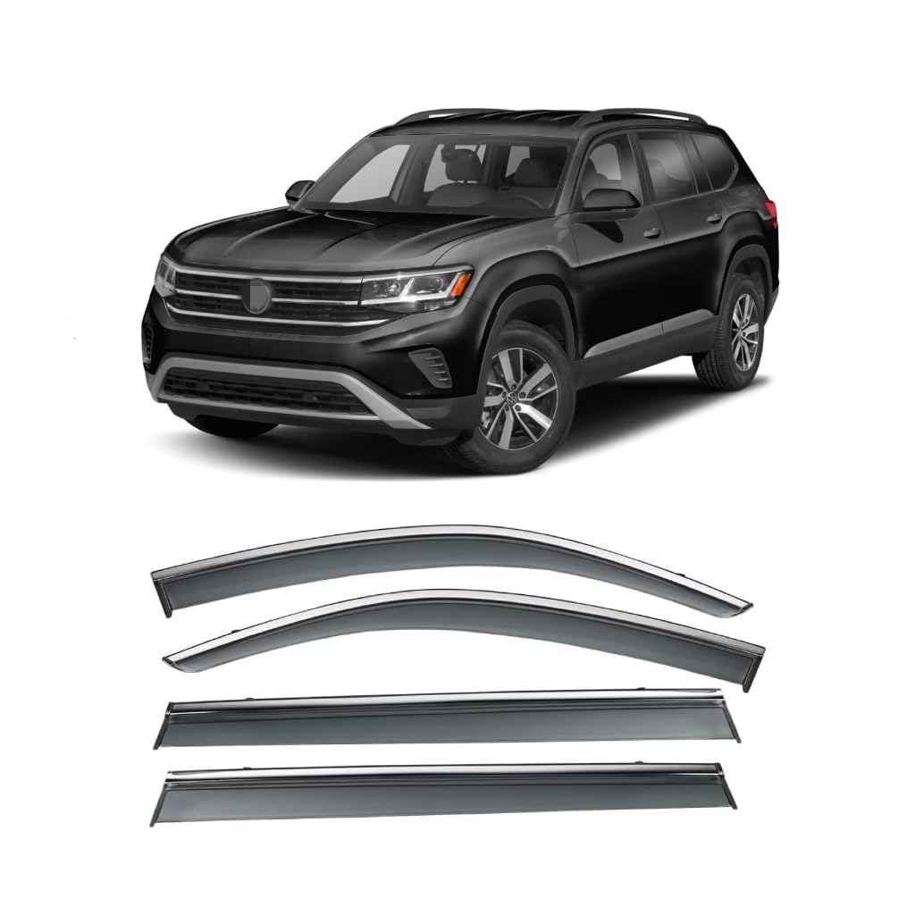 Vesul Tape On/Clip On Rain Guard Polycarbonate Window Visor Compatible With Vw Volkswagen Atlas 2018-2025 Window Deflector Shiel