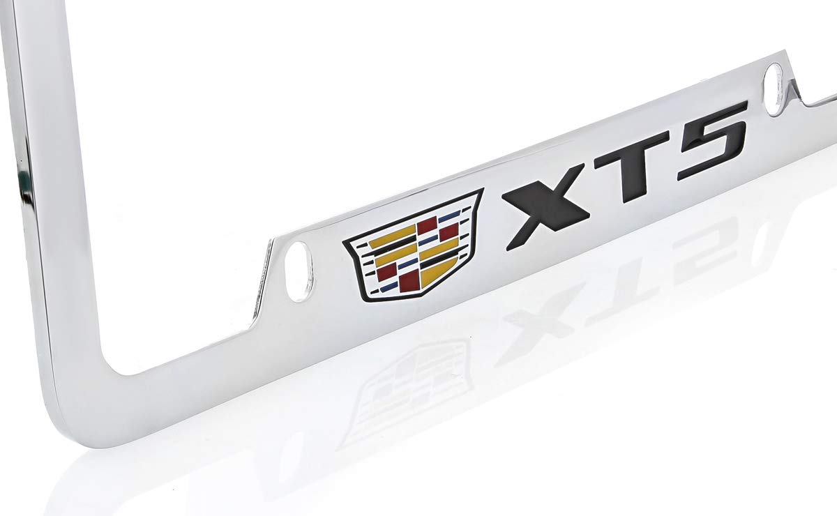 License Frame Inc. Cadillac Xt5 Brass License Plate Frame With Chrome Finish (4 Hole)
